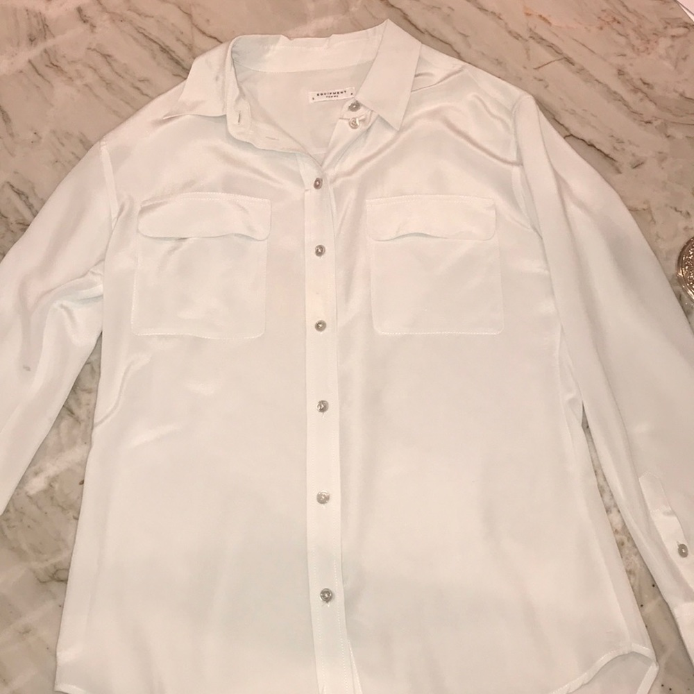 Powder blue Equipment silk long sleeved blouse